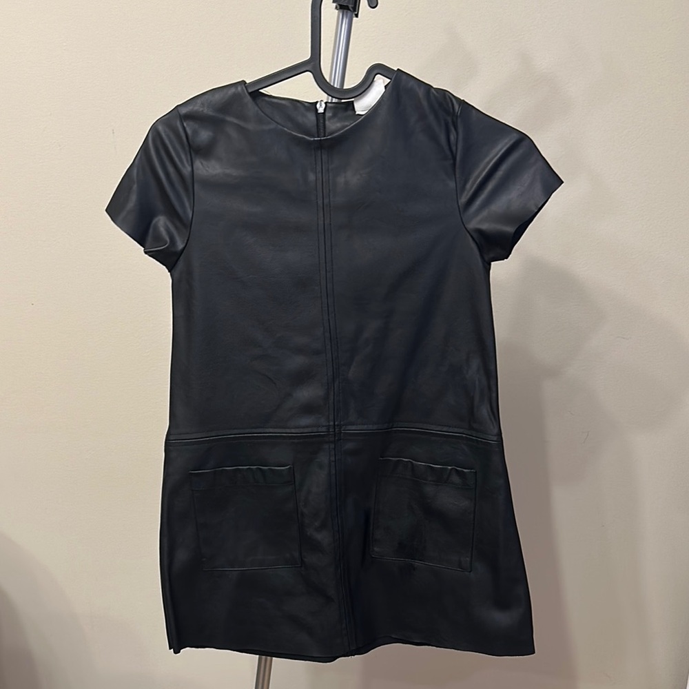 Black Faux Leather Short Sleeve Dress